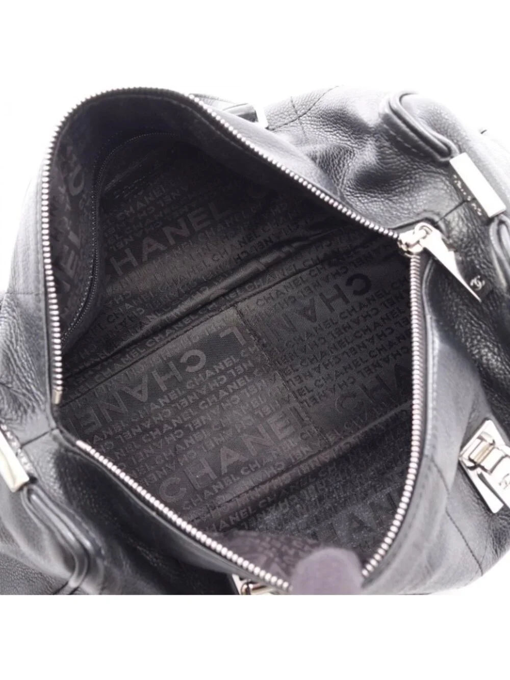 Chanel Chocolate Bar Black Caviar Leather Boston